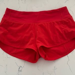 Carnation red lululemon speed up shorts size 4